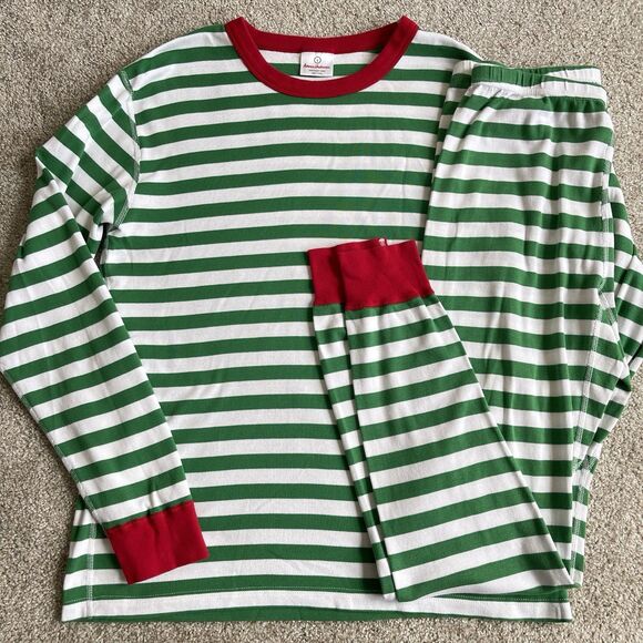 Hanna Andersson Organic Cotton Green Striped Pajamas Set Christmas Men's Large - Picture 1 of 13